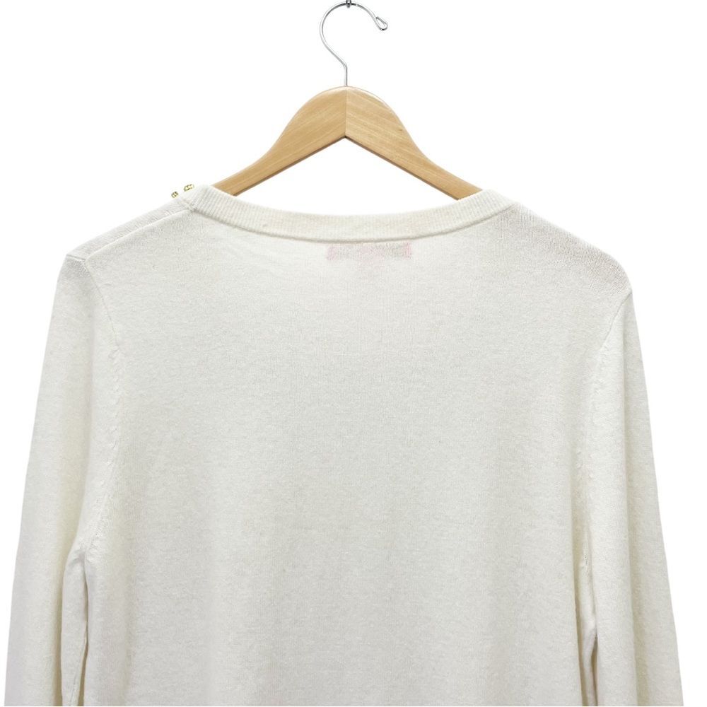 Lilly Pulitzer Coconut Odetta Sweater Wool Blend Rhinestone Neckline Size Large - Picture 8 of 13